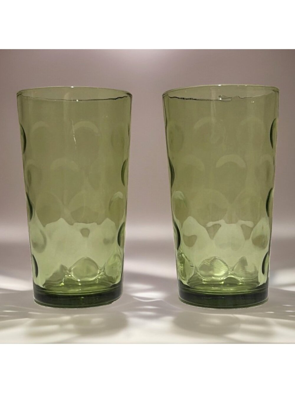 Vtg Hazel Atlas El Dorado Coin Dot Glass Tumblers Avocado Green 10 Oz Set of 2